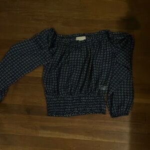 MICHAEL Michael Kors Smocked Blue and White Blouse with Puff Sleeves